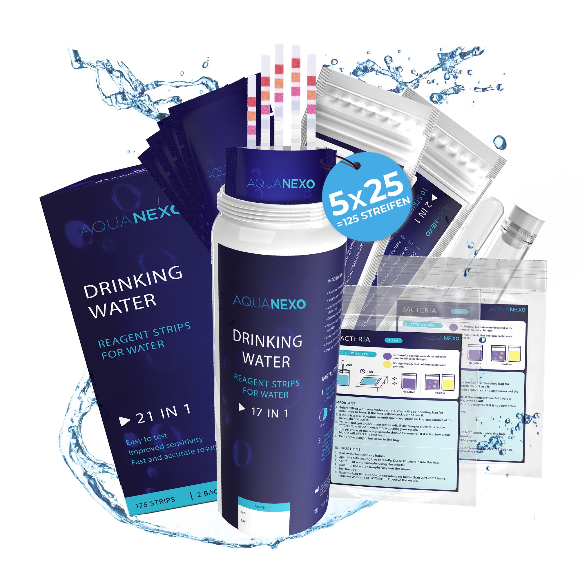 Aquanexo 21-in-1 Wassertest Set – Teststreifen mit Zusatztests für Trinkwasser