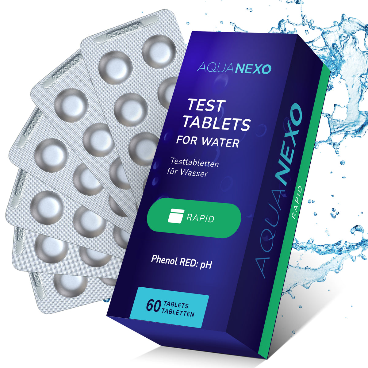 Aquanexo Rapid-Testtabletten Phenol Red pH – 60 Tabletten mit Blistern