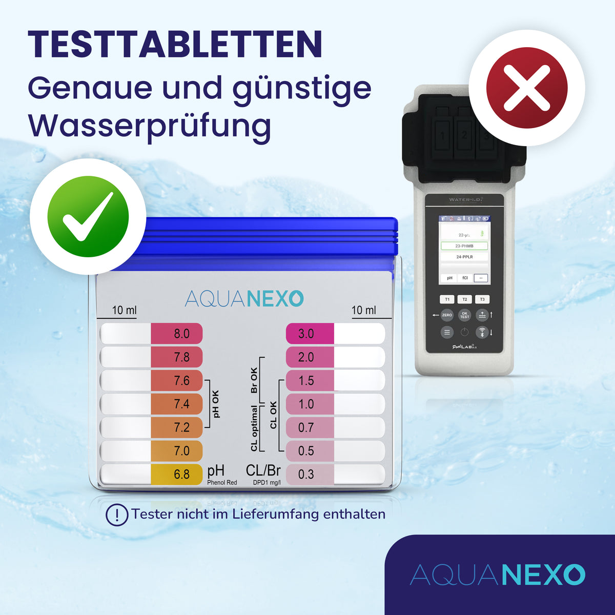 Testtabletten für genaue und günstige Wasserprüfung im Schütteltester – ohne Messgerät