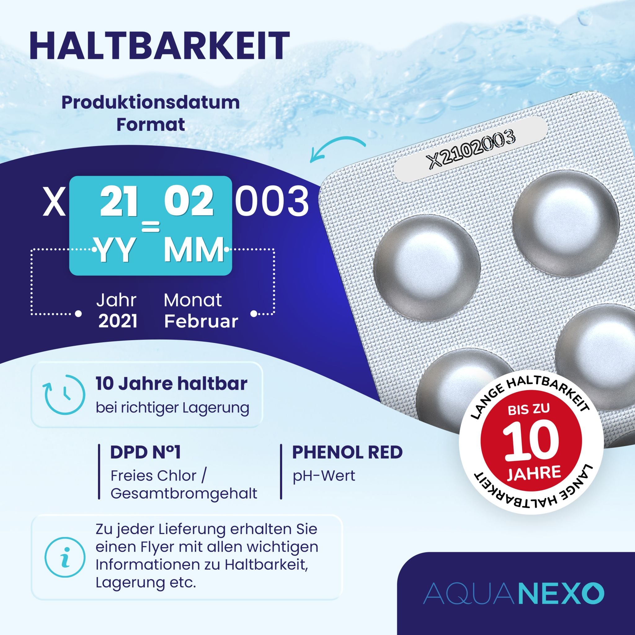 Haltbarkeit: DPD N°1 und Phenol Red bis 10 Jahre bei richtiger Lagerung