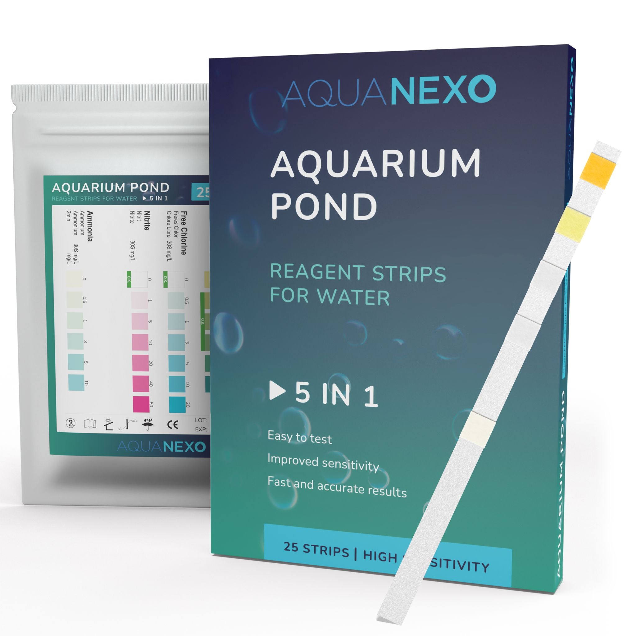 Aquanexo 5-in-1 Aquarium Teststreifen – Beutel und Verpackung Aquarium Pond