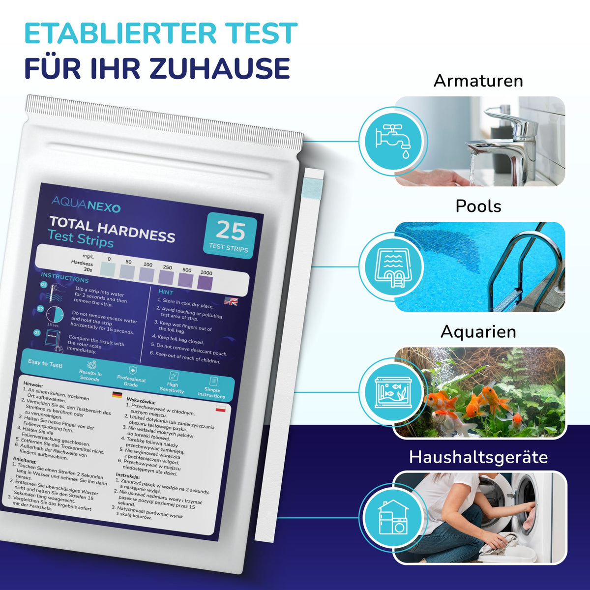 Wasserhärte-Test für Zuhause: Armaturen, Pools, Aquarien und Haushaltsgeräte