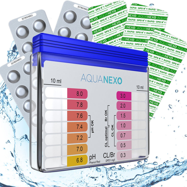 Aquanexo Pool Schütteltester mit Messkammern und 60 Testtabletten