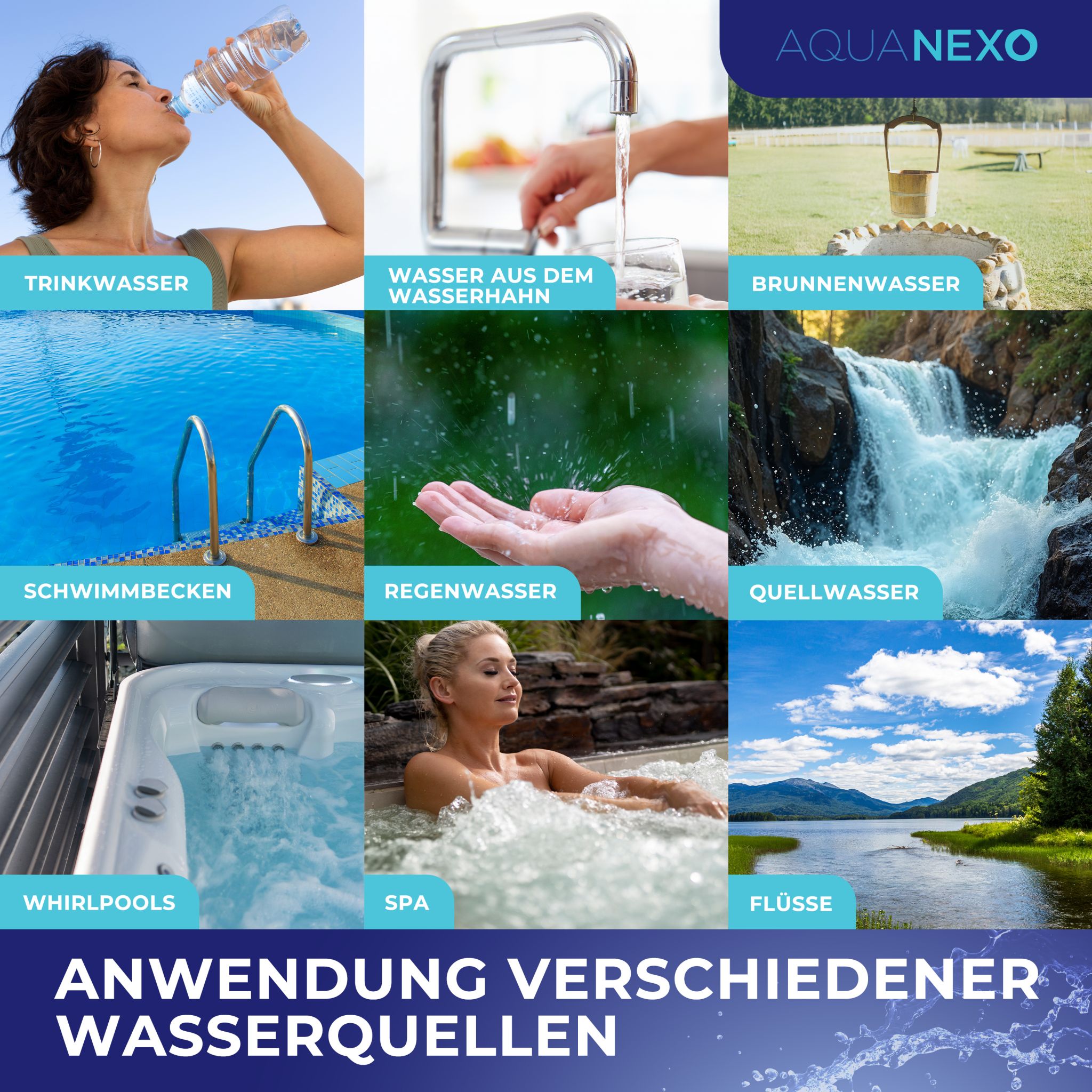 Für verschiedene Wasserquellen: Trinkwasser, Brunnenwasser, Schwimmbecken, Whirlpool