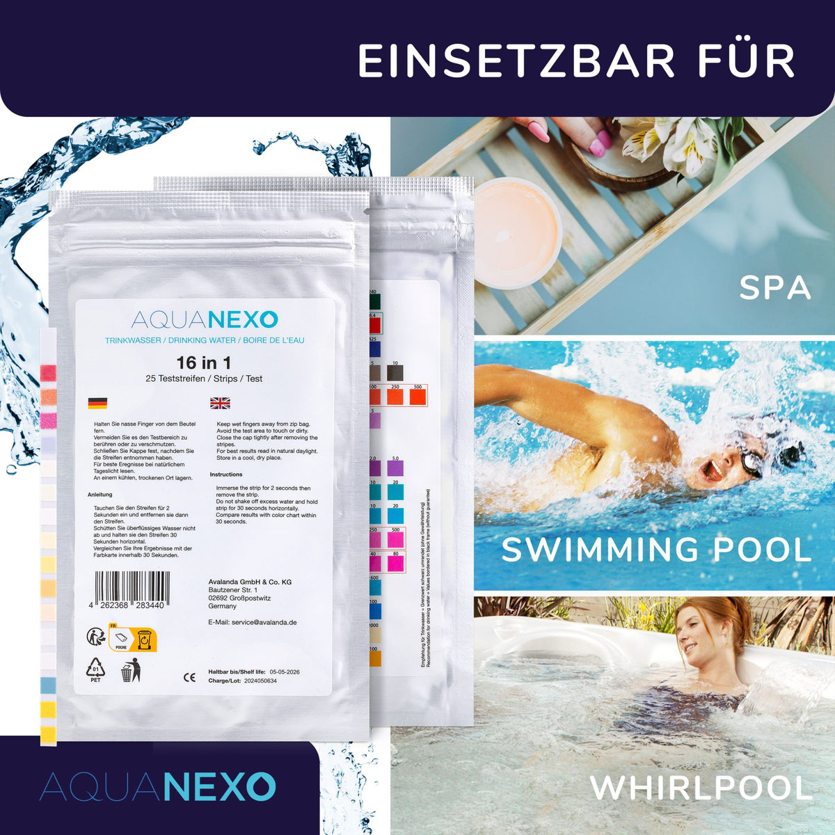 Einsetzbar für Spa, Swimming Pool und Whirlpool – orientierende Kontrolle
