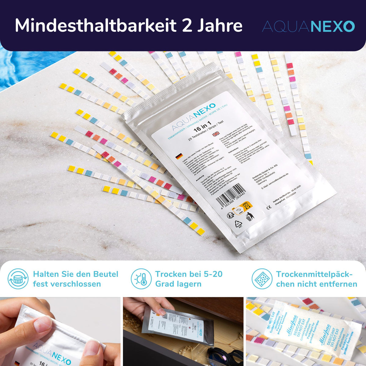 Mindesthaltbarkeit 2 Jahre – Beutel fest verschließen und trocken lagern