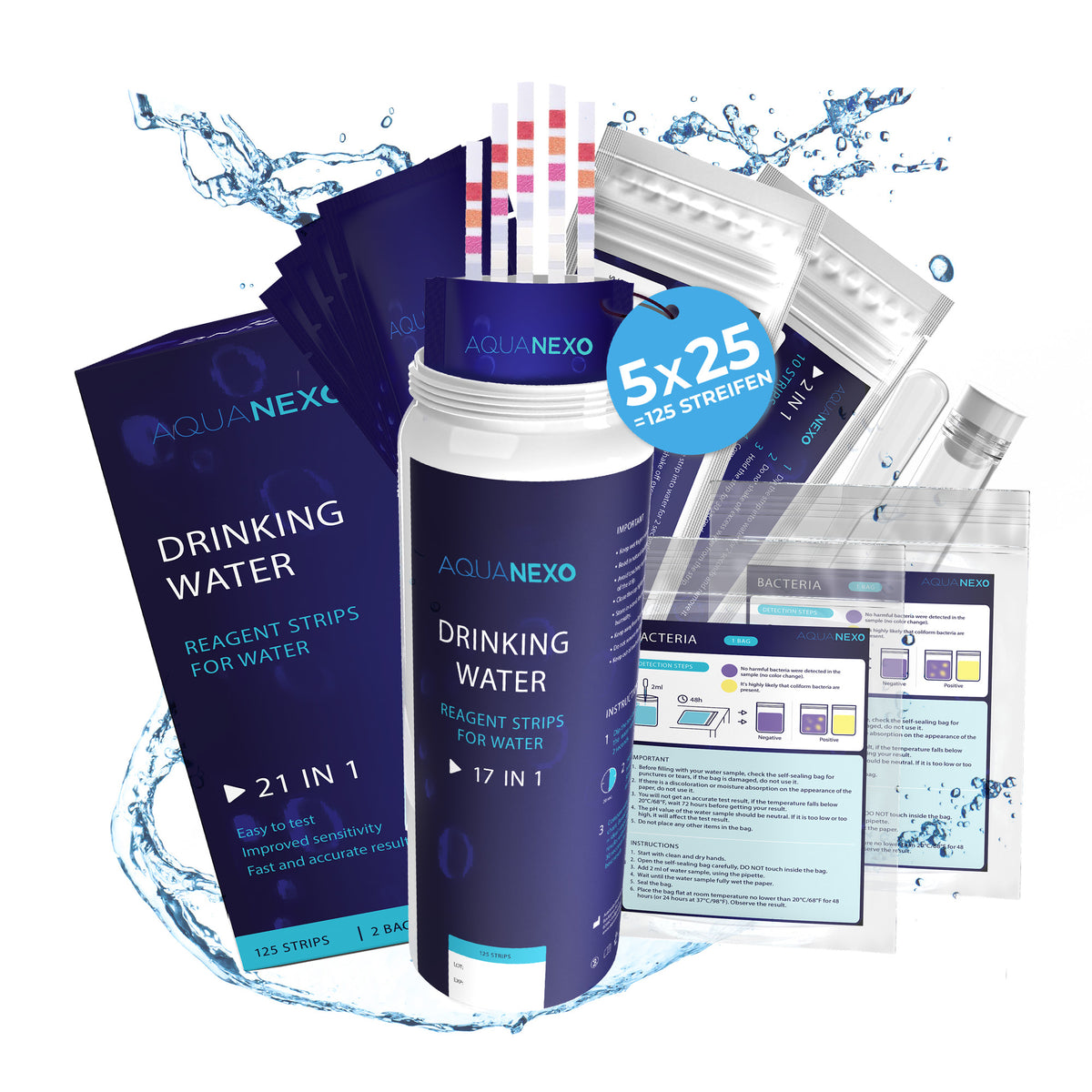 Aquanexo 21-in-1 Wassertest Set – Teststreifen mit Zusatztests für Trinkwasser