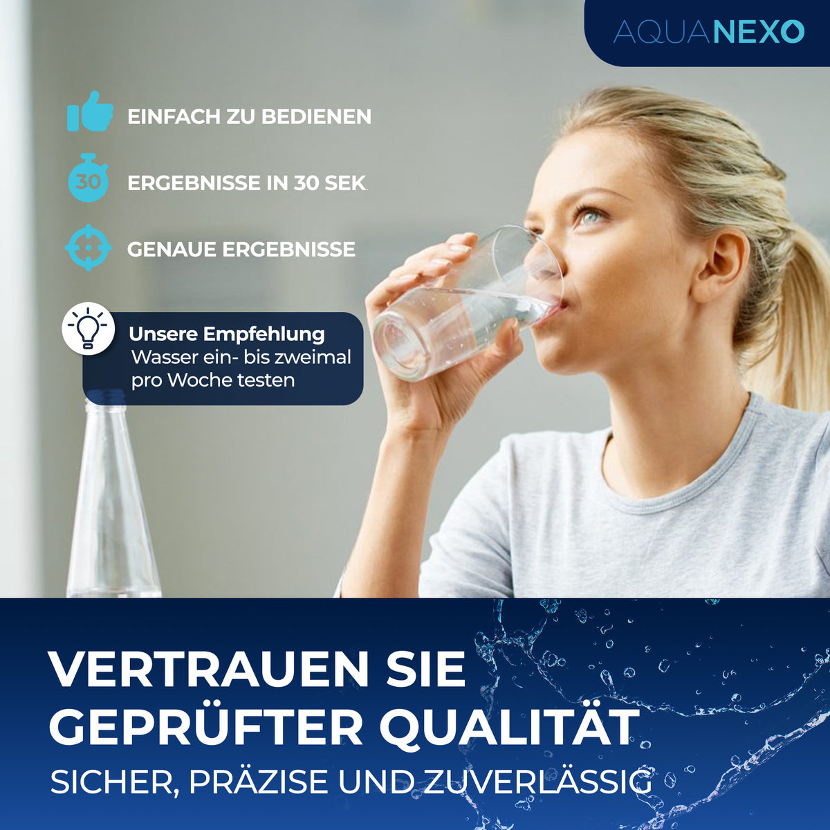 Frau trinkt Leitungswasser – Trinkwasser einfach zu Hause testen