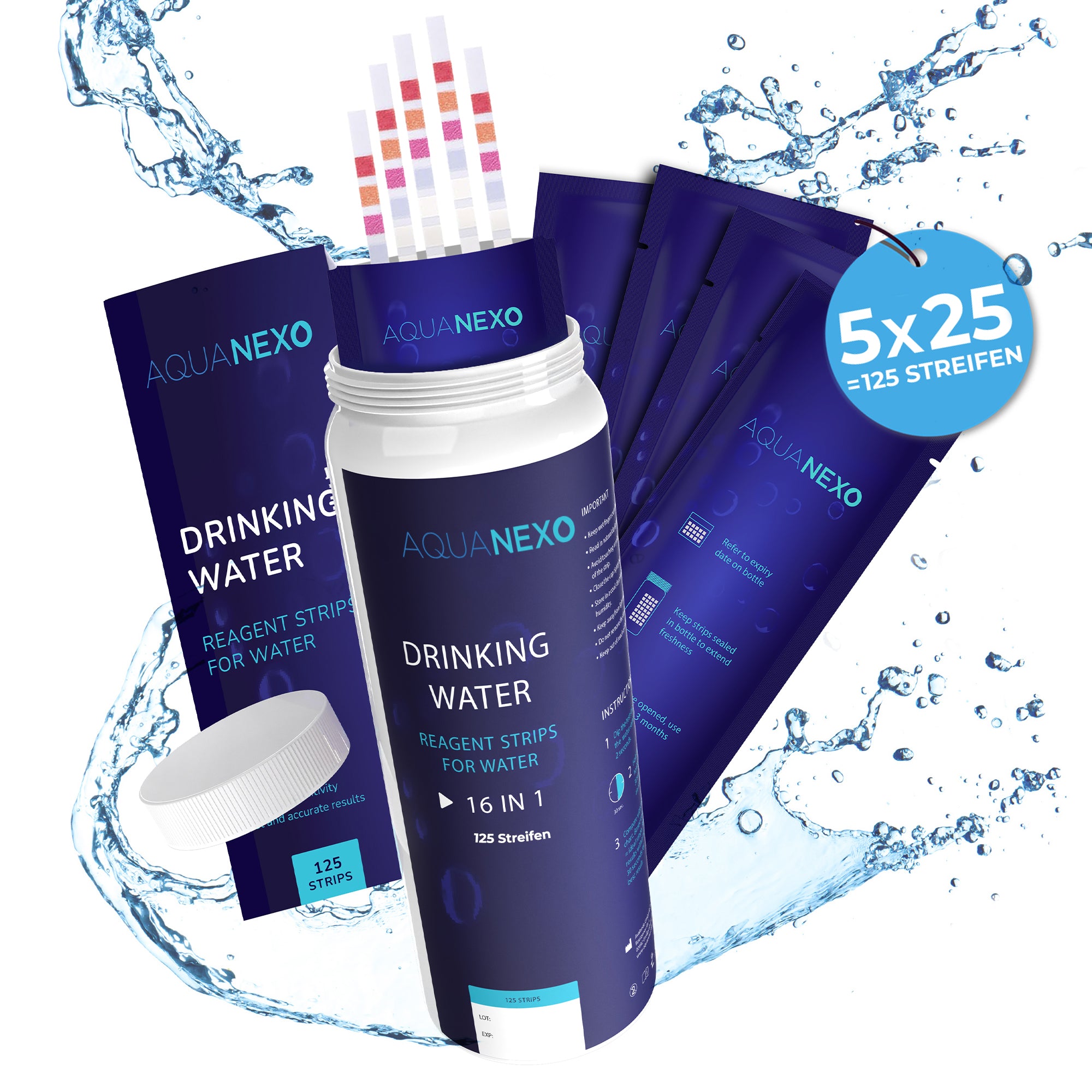 Aquanexo Trinkwasser Teststreifen – 5x25 Streifen mit Dose