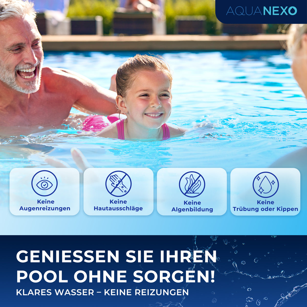 Klares Poolwasser ohne Augenreizungen, Hautausschläge oder Algenbildung