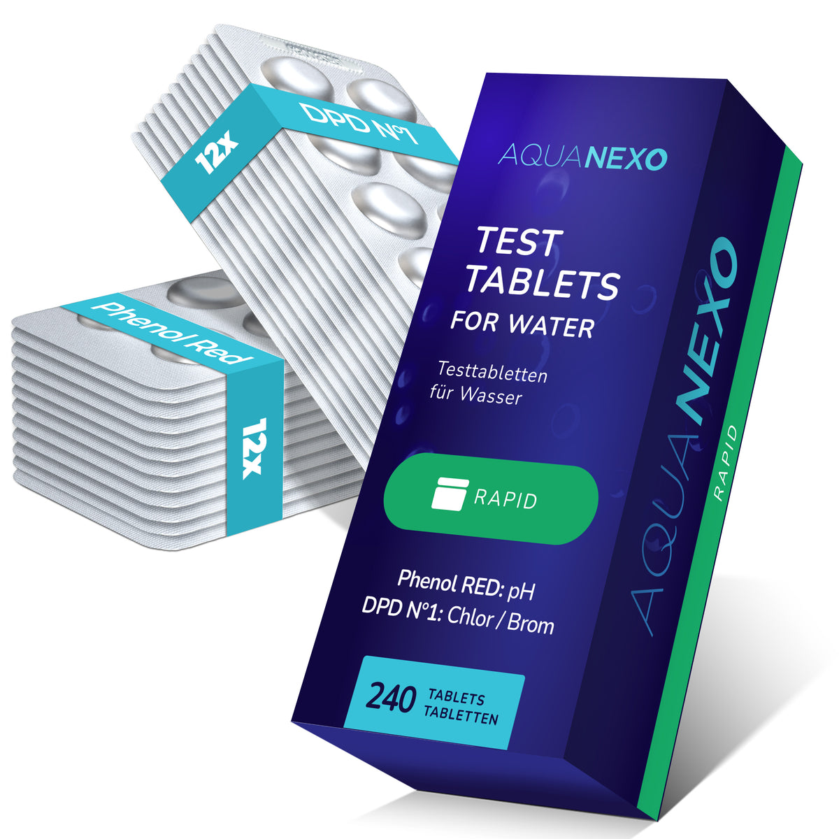 Aquanexo Rapid Testtabletten – 240 Tabletten Packung (DPD N°1 und Phenol Red)